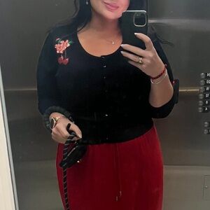 City Chic Black Cardigan with Red Floral Details